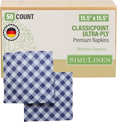 SimuLinen Servilletas de papel desechables a cuadros azules y blancos, biodegradables para fiestas, pícnics, barbacoas, almuerzos, portón trasero