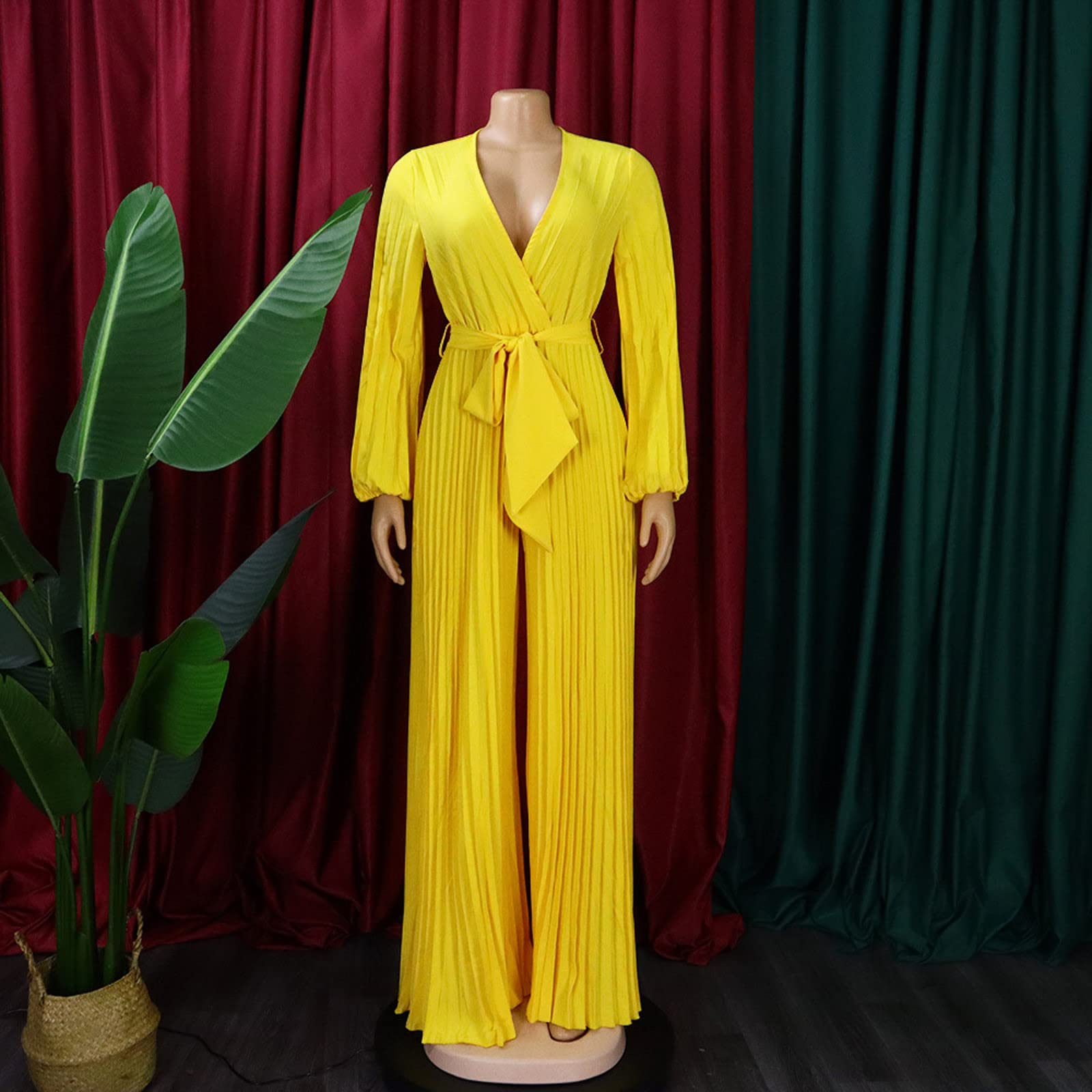 Jumpsuit Damen Elegant Lang, Hosenanzüge Für Damen V-Ausschnitt High Waist Overall Hosenanzüge Große Größen Romper Lose Damen-Overalls Lässige Bequem Overalls Sommer Strand Outfit Kostüm Festlich