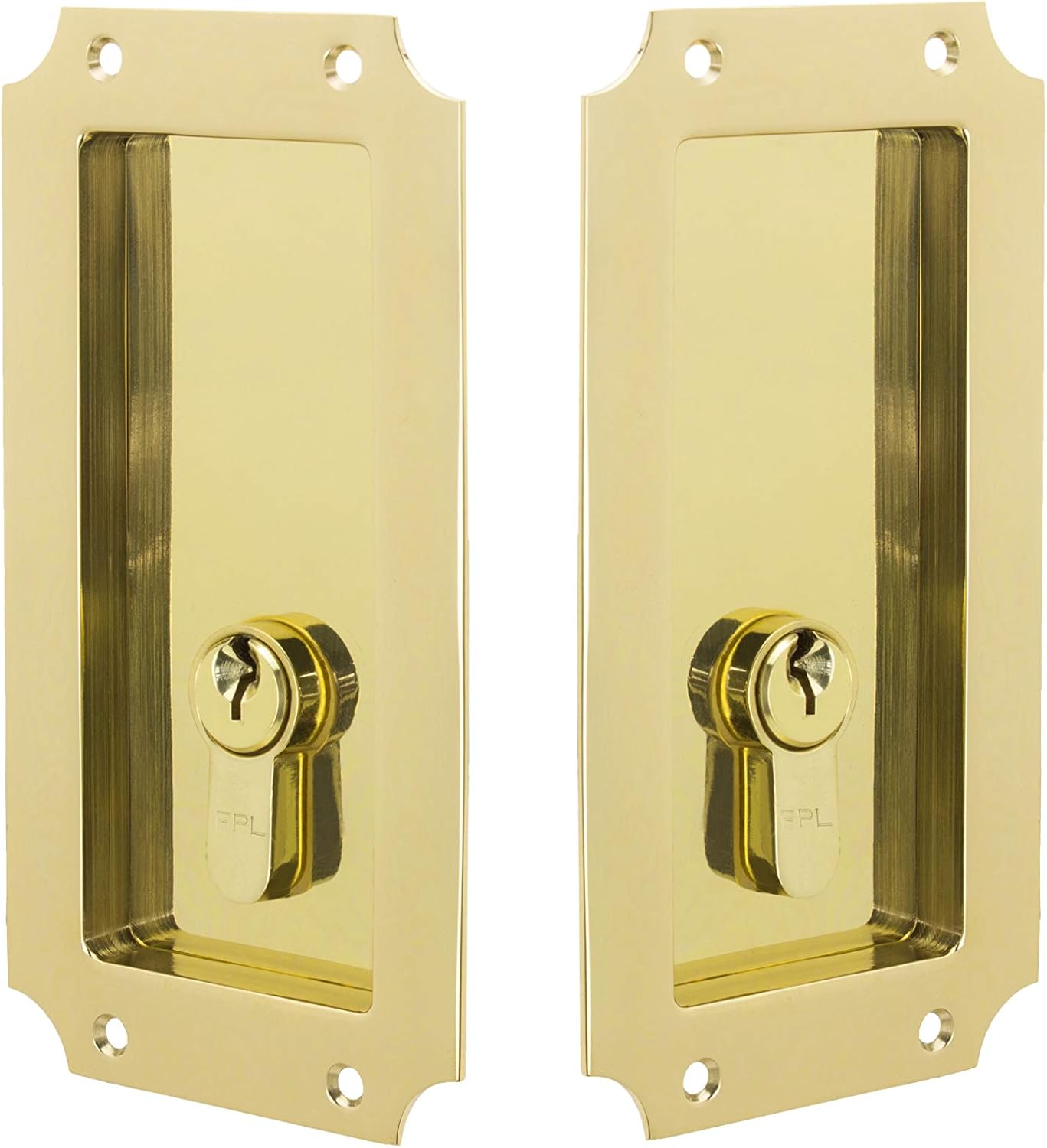 Manor by FPL- Solid Brass Pocket Door Mortise Lock Set with Double Keyed Euro Profile Cylinder - Antique Brass