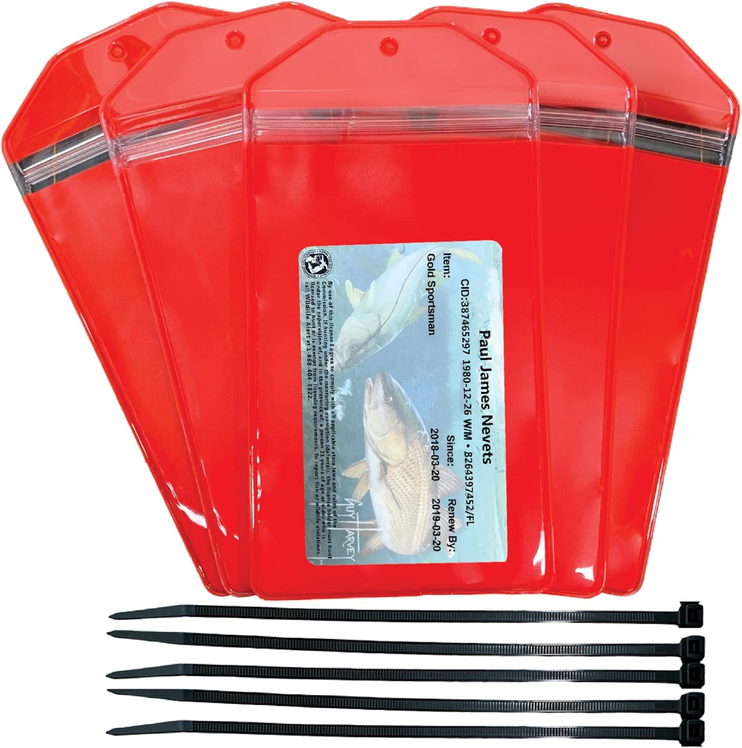 Fluorescent Orange, Zipped, Hunting & Fishing License Holder, Display Box Includes 100 Pieces, Ready for Display, Made in USA