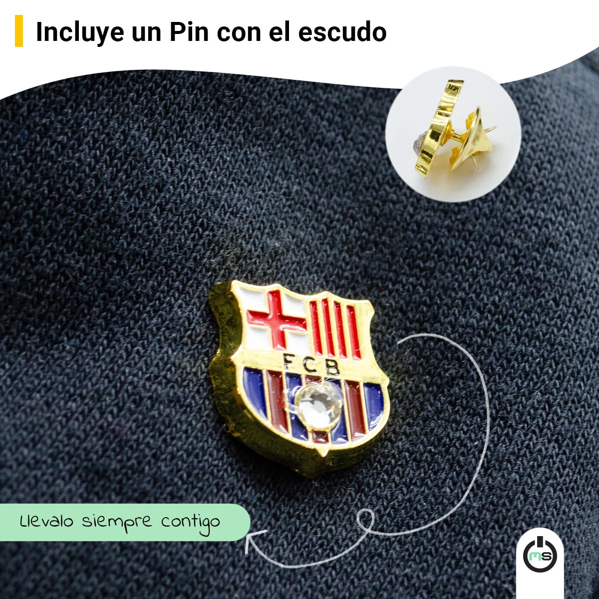 ms móvil shop Llavero Oficial Barcelona FC con Pin Extra con Circonita | Escudo Metálico Dorado | Tamaño 90 mm | Accesorio Resistente para Llaves y Mochila | Regalo para Aficionados