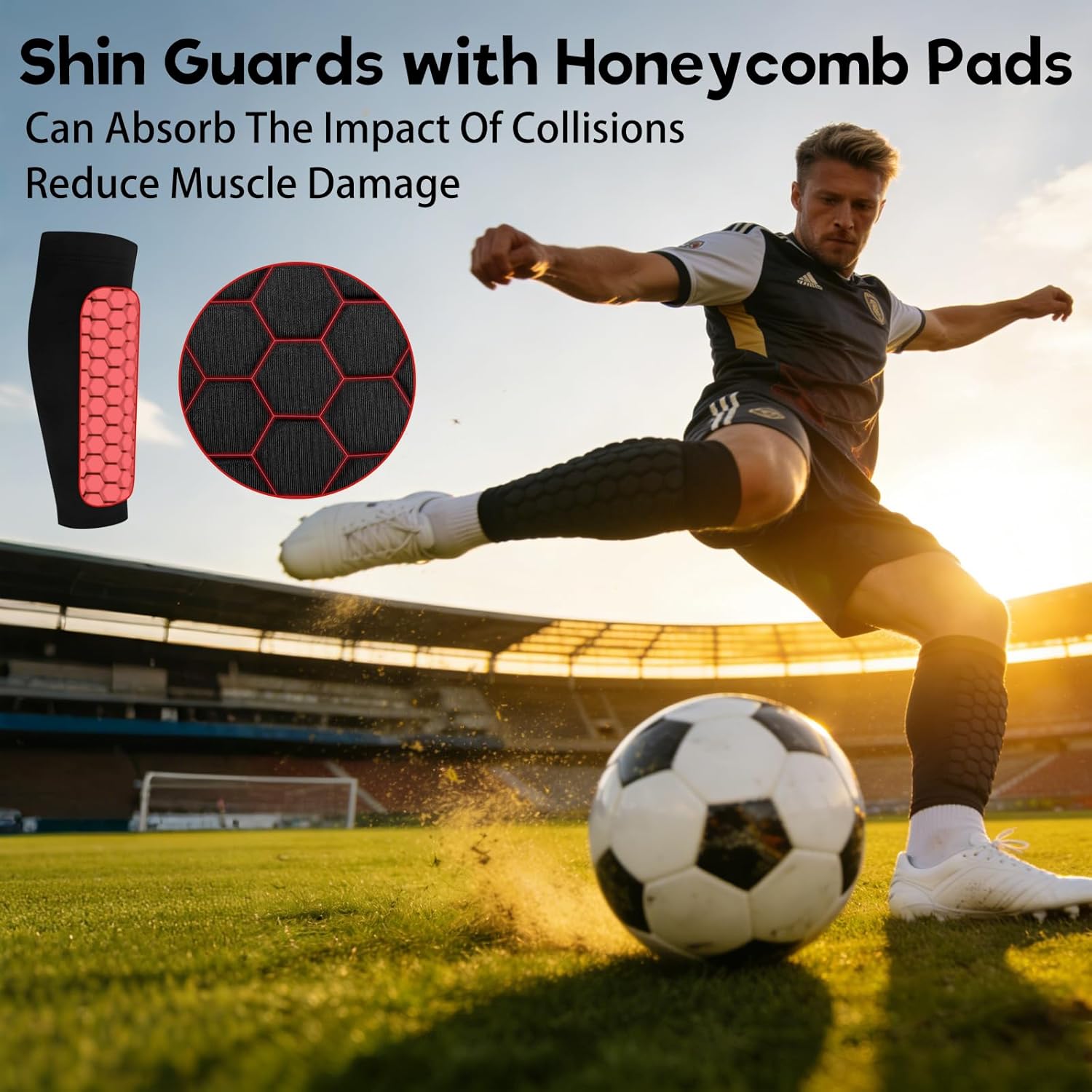 Soccer Shin Guards, Shin Guards Kids Youth, Calf Compression Sleeve with Honeycomb Pads, Protective Soccer Shin Pads Gear for Boys, Girls - Image 3