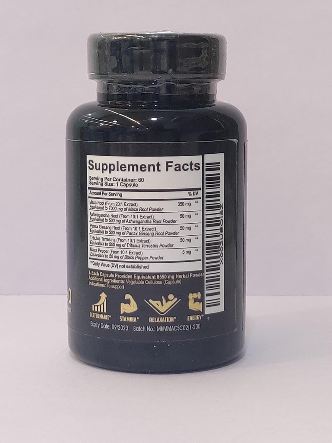 Maca Root Capsules for 4-Month Supply 8550mg Blended with Ashwagandha Root, Panax Ginseng, Tribulus Terrestris & Black Pepper - Support Energy, Performance & Body Management - 2 Packs 60 Caps