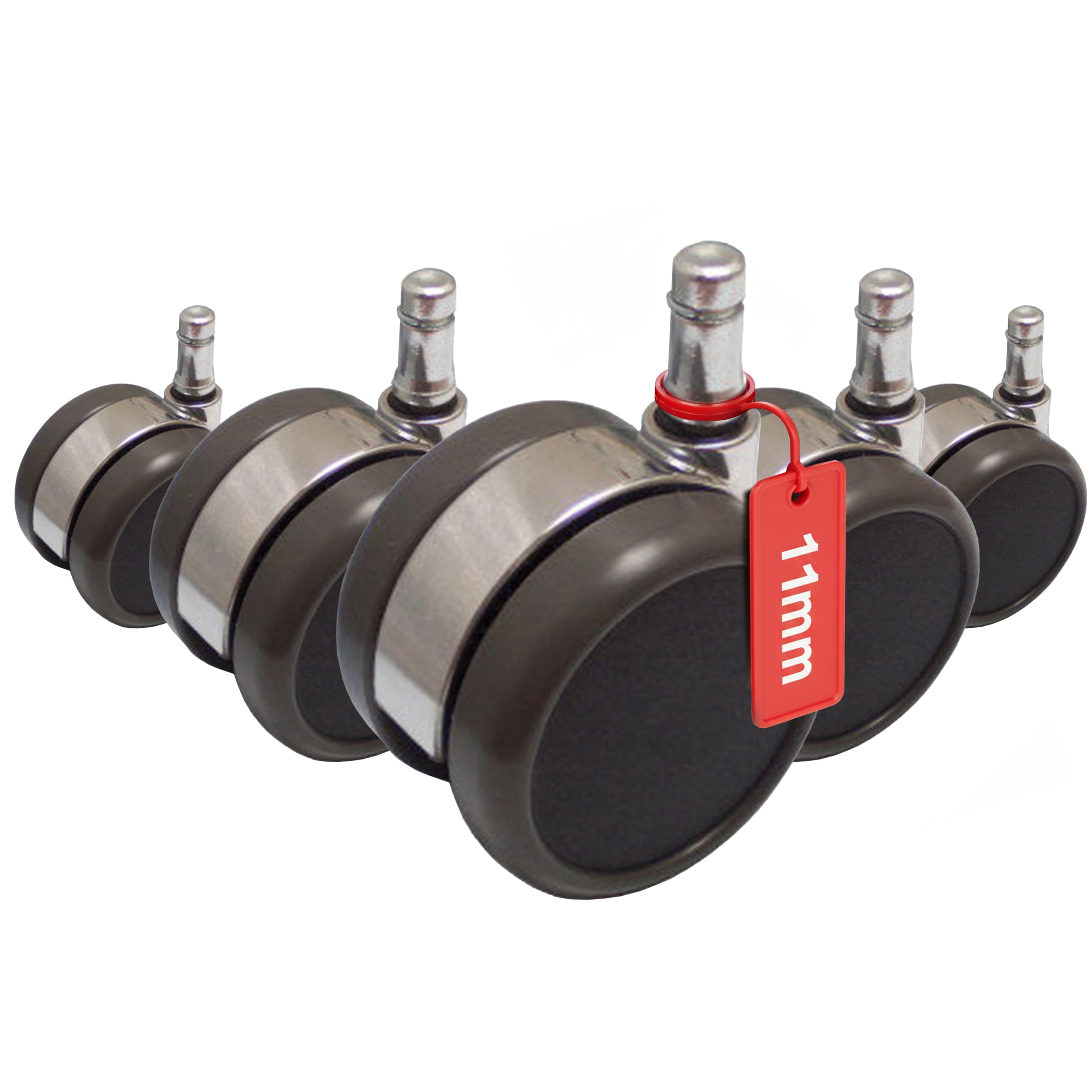 hjh OFFICE 619020 5x Ruedas para sillas de oficina ROLO LUX 11mm x 65mm, 5 unidades, Suelos duros, cromo