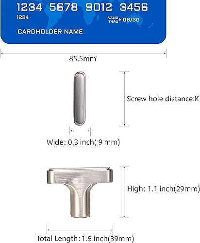 Miniatura 2 de COTYKILEY Paquete de 10 pomos de níquel satinado cepillado para gabinetes de cocina, pomos de cajón de plata maciza, perillas de aparador, herrajes