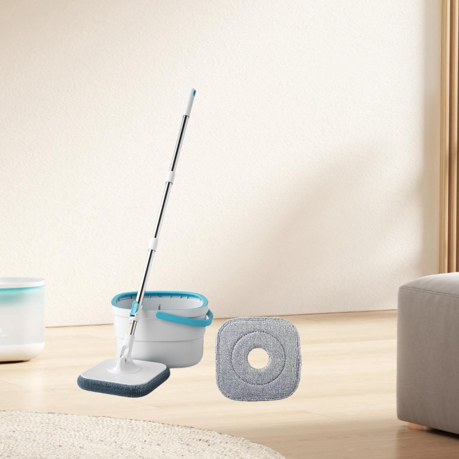 Yajuyi Juego de Y Cubo, Cubo, Almohadillas Reutilizables Y Lavables, de Microfibra para El Hogar, para Usar Debajo de Los M, con 2 Almohadillas para Trapeador, Individual
