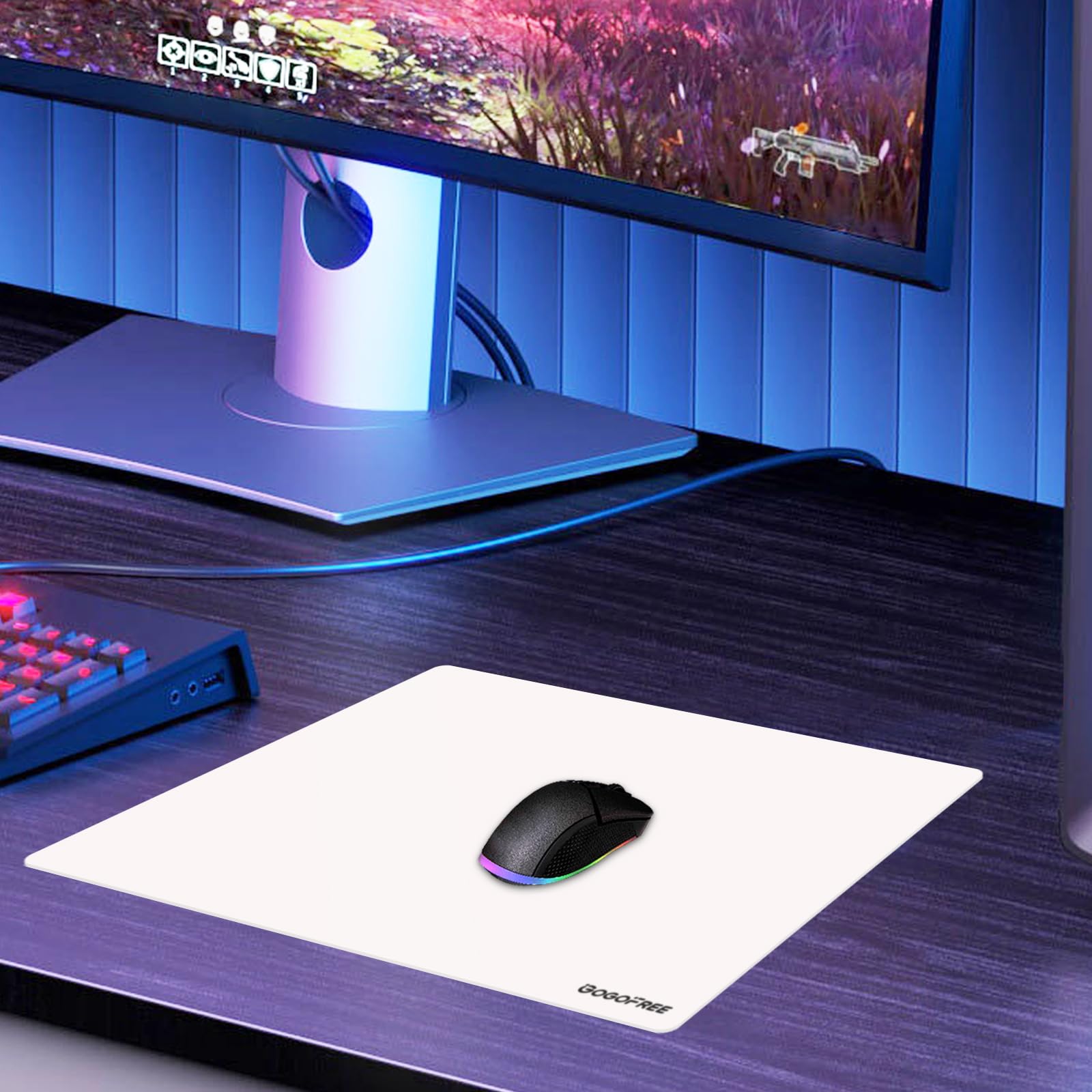 Tappetino per mouse in vetro temperato con superficie dura, finitura ultra latte, tappetino per mouse grande, impermeabile, controllo preciso della velocità per Esports (bianco, 300 × 400 mm)