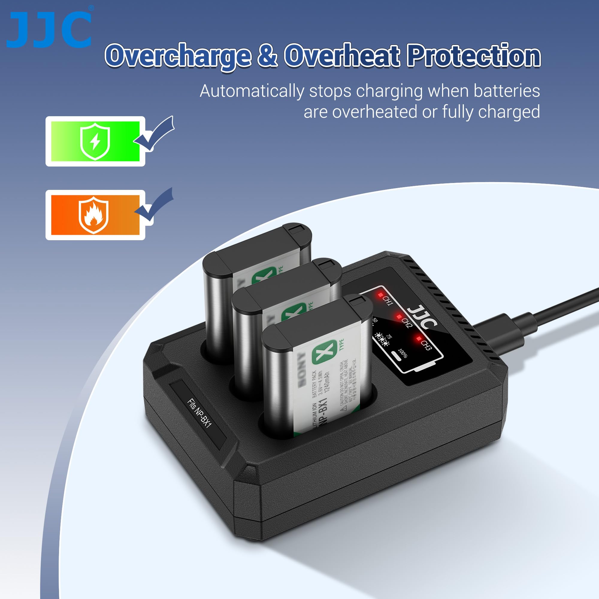 Caricabatterie triplo USB JJC compatibile con Ricoh GRIII, GR III HDF, GRIIIx, GR IIIx HDF, Olympus TG-7 TG-6 TG-5 TG-4 TG-3 TG-2 TG-1, Stylus X-Z2 iHS Fotocamere per Rico. DB-110, Oly Batteria LI-90B