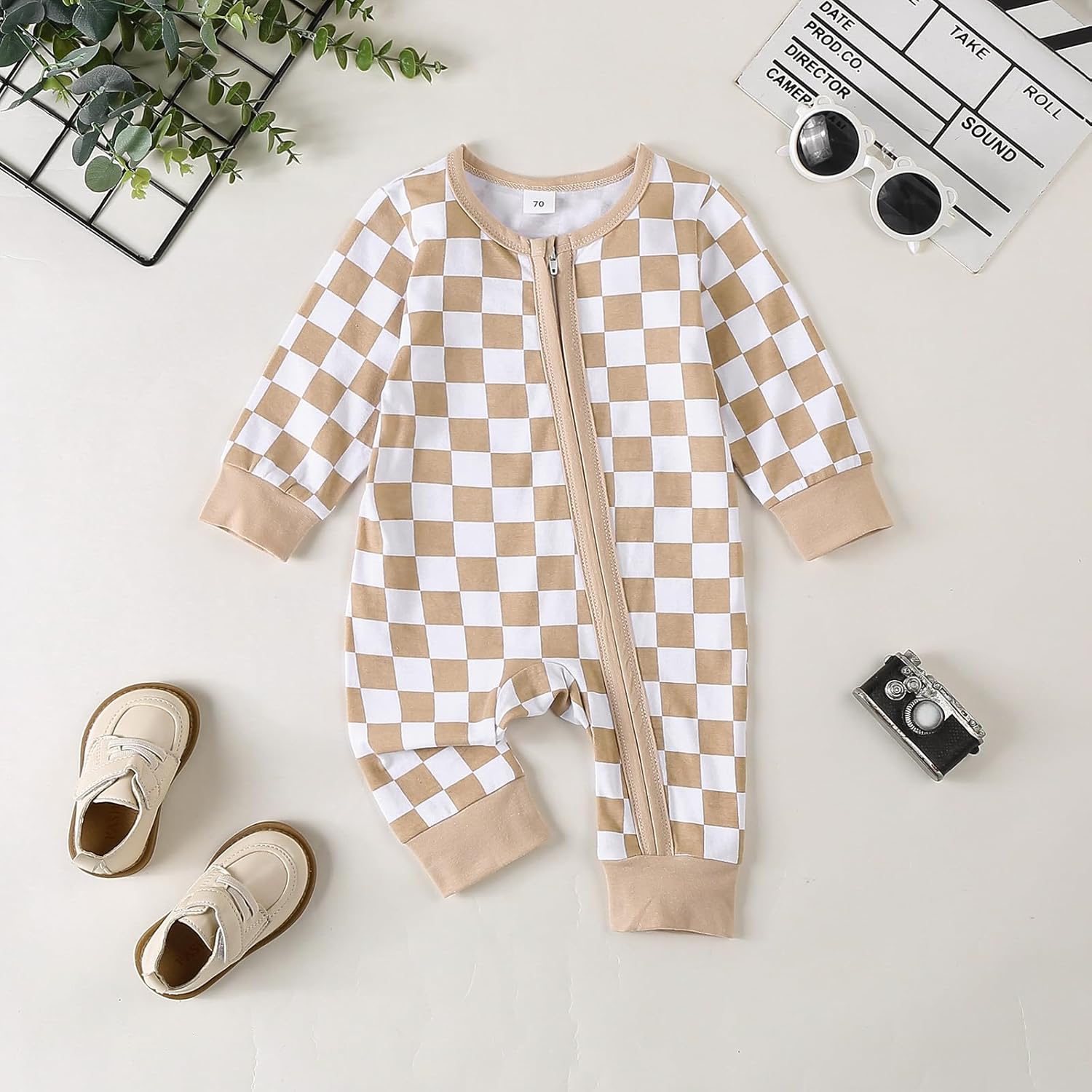 Karuedoo Newborn Baby Boy Girl Clothes Checkered Long Sleeve Zipper Romper Jumpsuit One Piece Bodysuit Fall Winter Outfit - Image 2