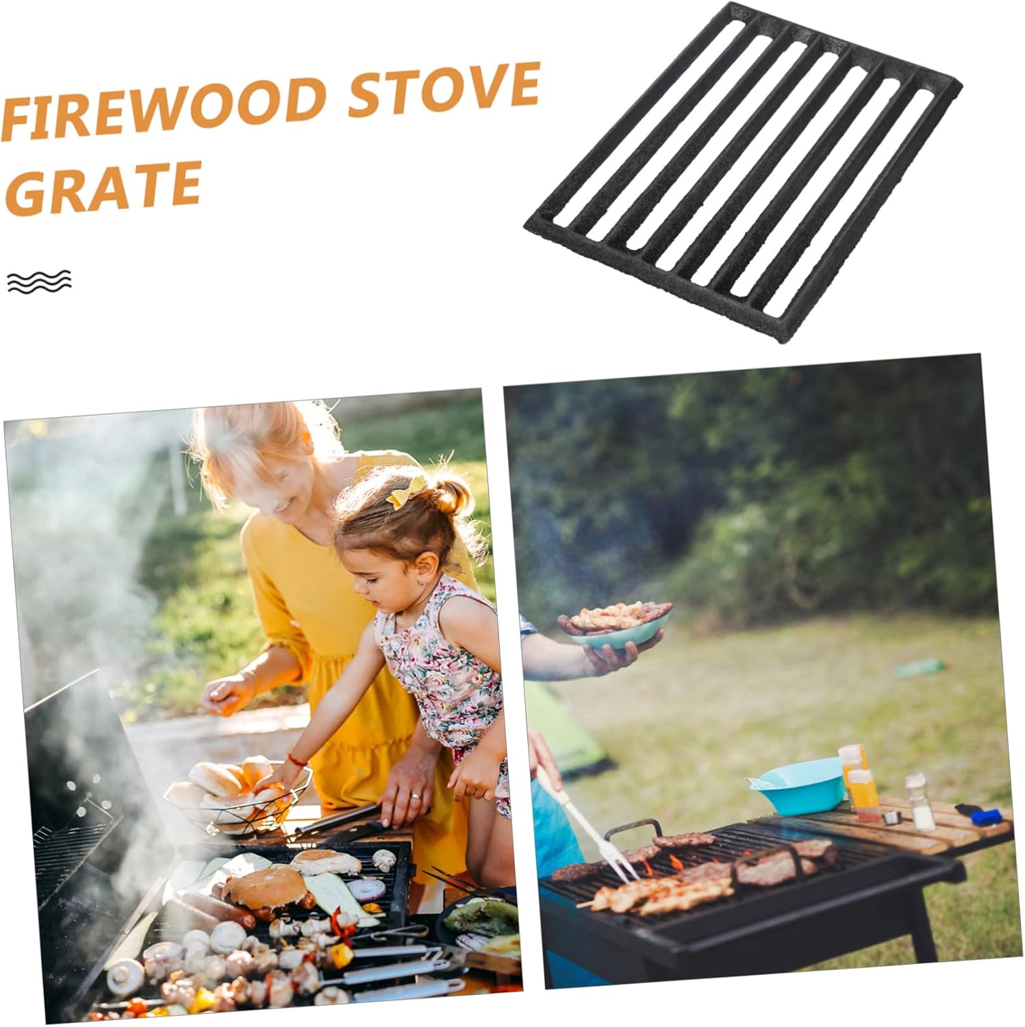 Fire Grate for Stove Thickened Cast Iron Fireplace Grate High Temperature Resistant for Coals Logs and Smokeless Fuel