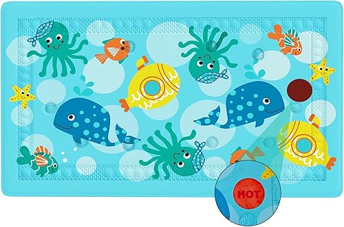 Tapete de baño con indicador de calor para bebé, 27.6 x 15.8 pulgadas, tapete antideslizante con ventosas para bebés, niños pequeños y niños,