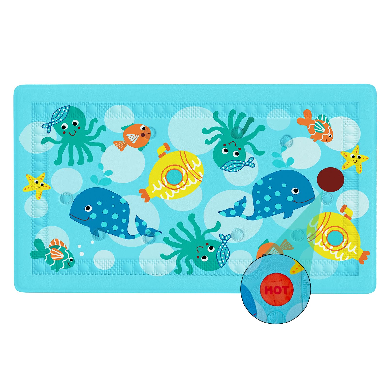 GiggleGlow Heat Indicator Baby Bath Mat, 27.6 x 15.8 Inch, Non-Slip Bathtub Mat with Suction Cups for Babies, Toddler and ...