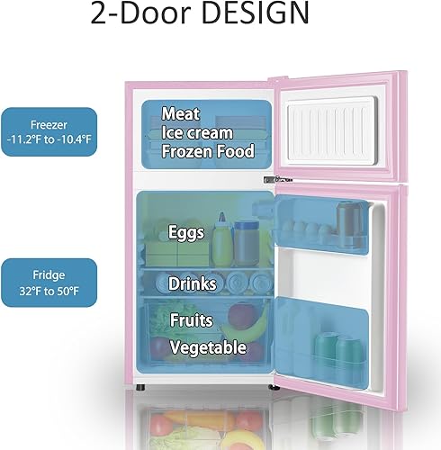 Miniatura 3 de Mini refrigerador con congelador, 3.2 pies cúbicos, mini refrigerador compacto de 2 puertas con congelador separado para dormitorio, oficina,