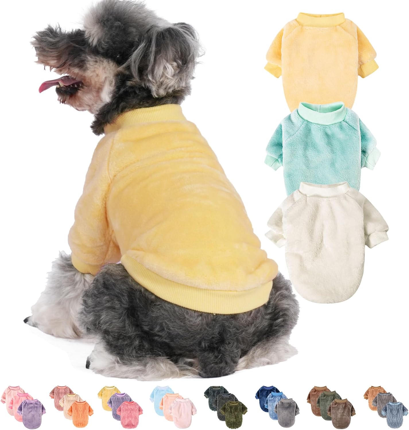 Small Dog Sweater 3 Pack, Multi-Color Grey Blue Navy, Medium | Warm soft winter pet clothes, fit puppies and small cats, unisex for male and female small dogs, daily cold weather apparel