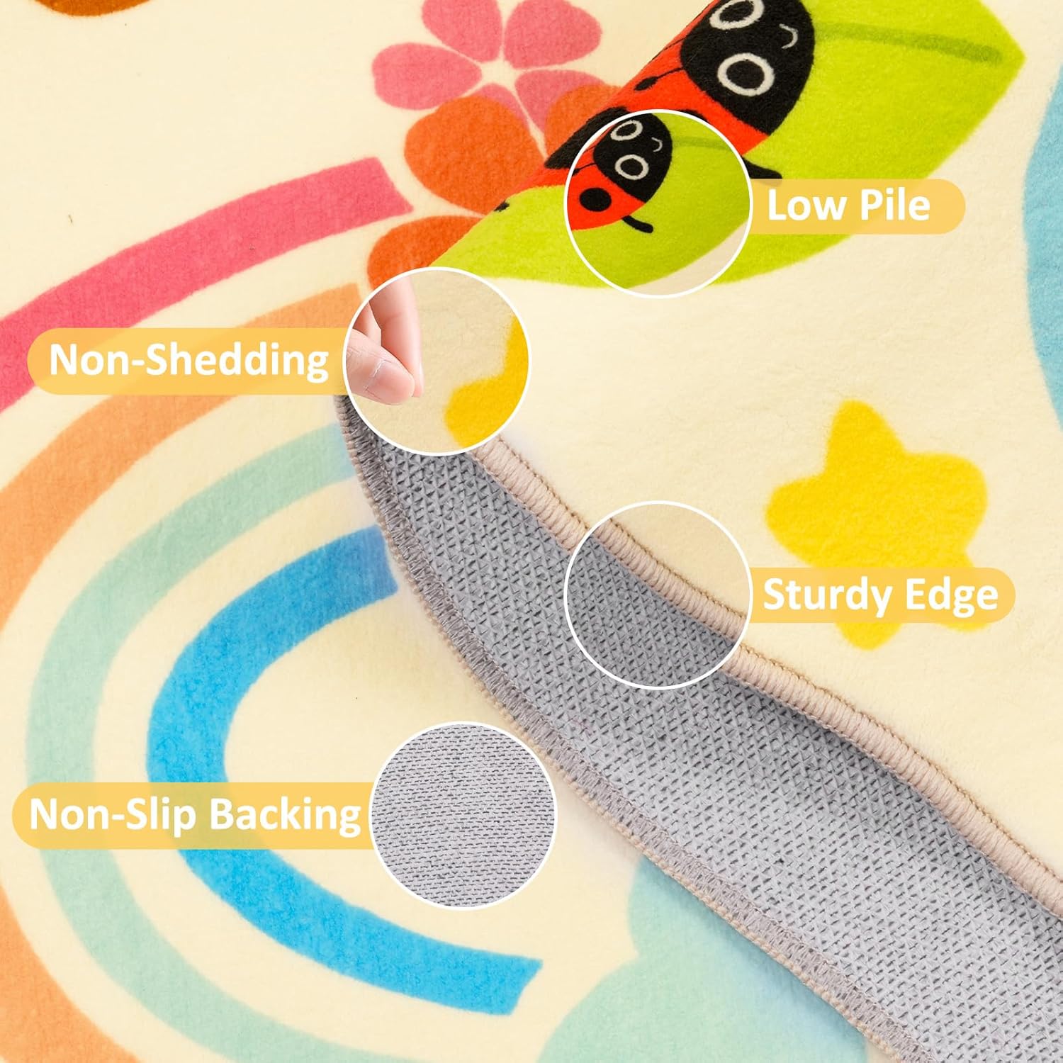 Instellar 5x7 Washable Kid's Rug-Cute Animal Deside for Nursery Kids Room Not Slip Rug,Wave Low Pile&Easy Care Carpet for High Traffic Areas for Boys & Girls in Playroom,Bedroom(Yellow)