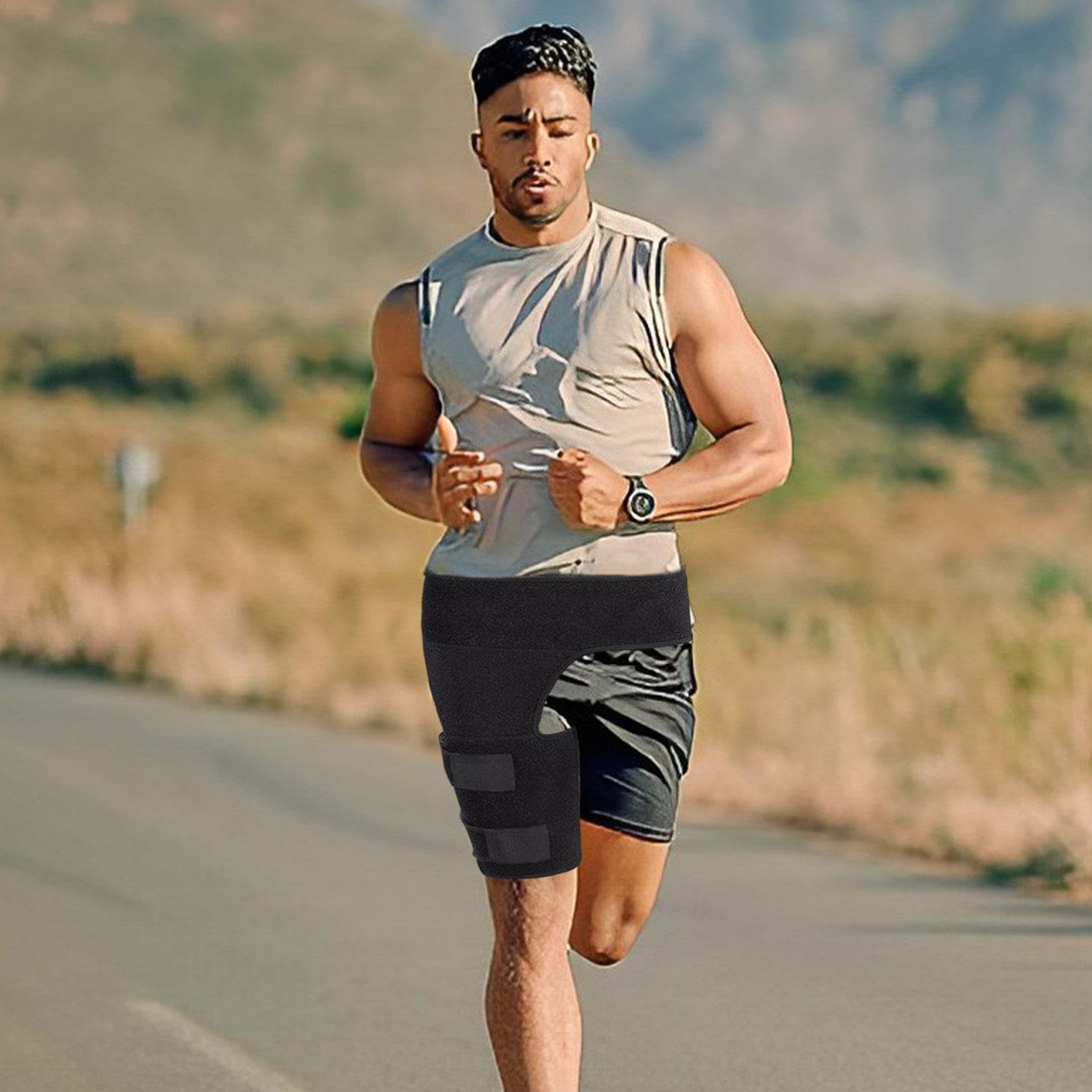 Hip Brace - Thigh Compression Sleeve | Anti-Strain Thigh Support | Adjustable Thigh Brace | Non-Slip Hamstring Compression Sleeve For Pulled Groin Muscle, Sprains, Quadricep, Tendinitis And Injury Str