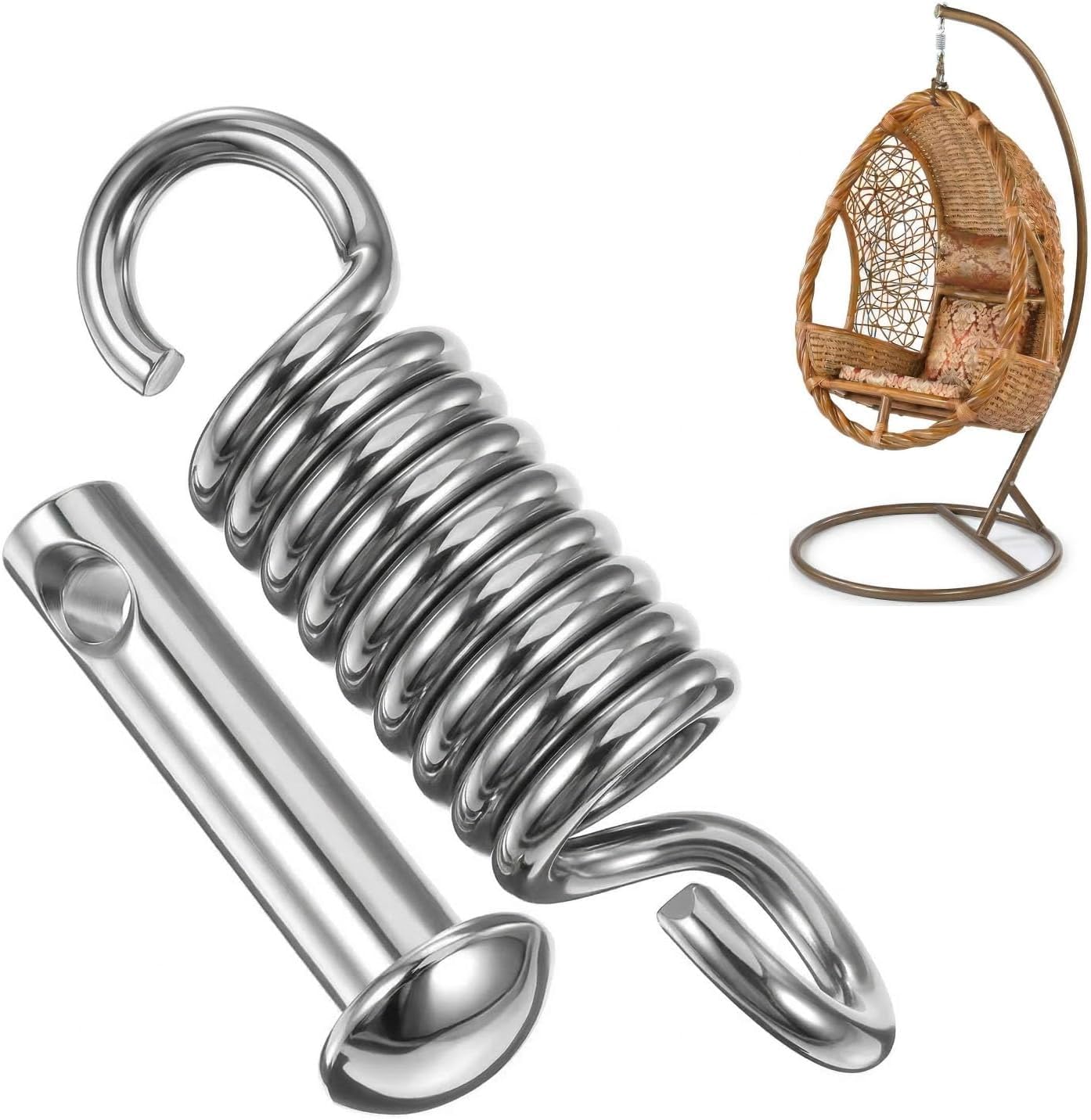 Zephanor Heavy Duty Spring Hanger Kit with Pin Plugs & Extension Spring, 300kg Load Capacity, Spring Steel Construction, for Hanging Chairs, Porch Swings & Basket Chairs, Indoor & Outdoor Use