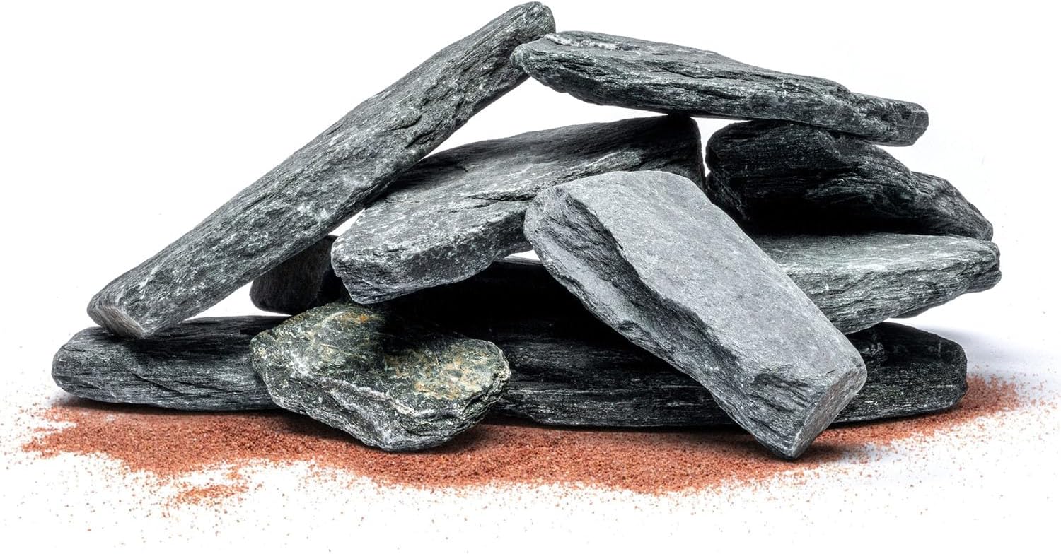 Natural Slate Stone for Aquariums, Fish Tanks, Terrariums, Aquascaping and Amphibian Enclosures, Mix of Large and Medium Size Rocks - by SubstateSource (20 Pounds, Black River)