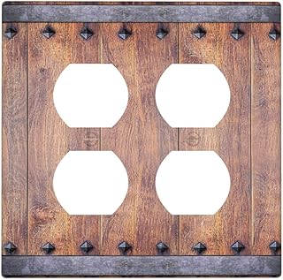 Wmhusu Light Switch Cover Rustic Farmhouse Barn Door Vintage Wood 2 Gang Decorative SwitchPlates Double Duplex Wall Plates Switch Plates and Outlet Covers for Bathroom Cabin Decor