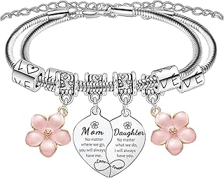 Mom Daughter Bracelets for 2 Pcs Heart Matching Bracelets for Mom and Daughter Gifts