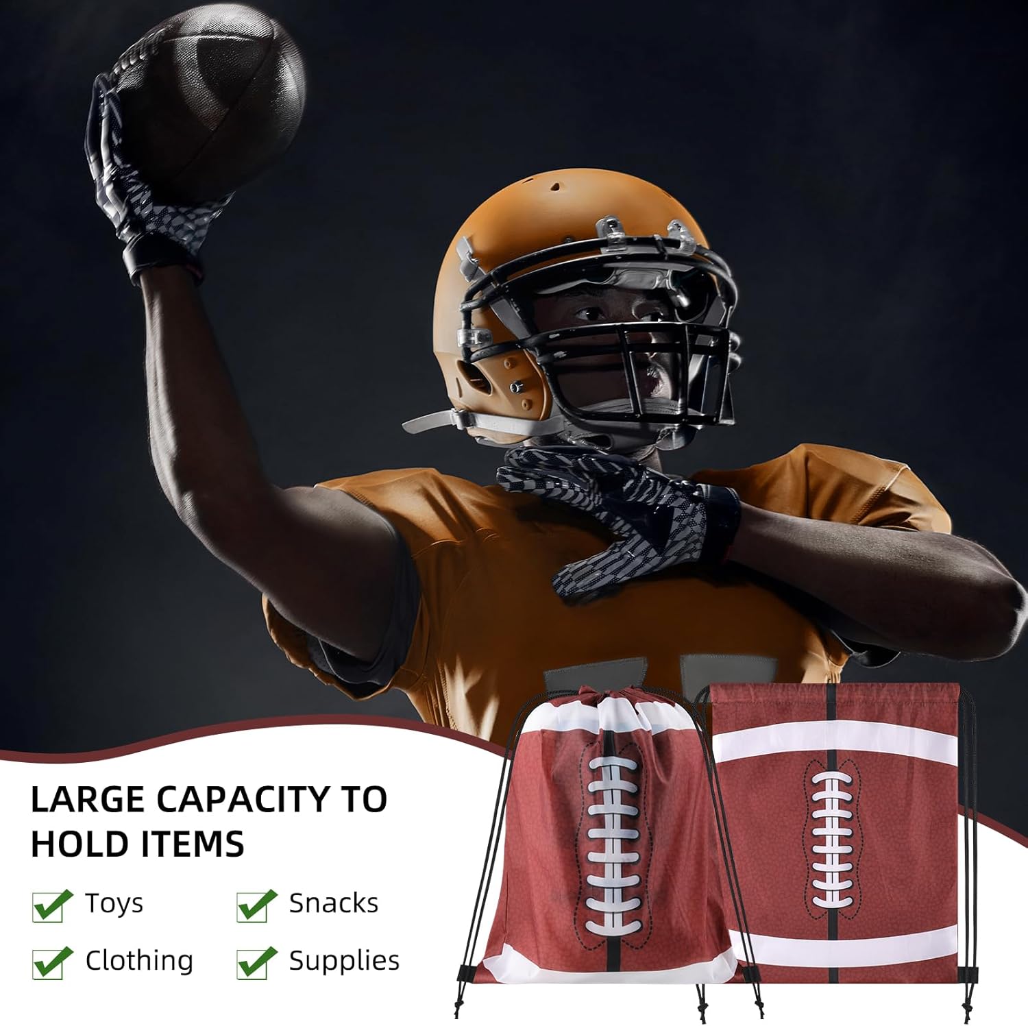 15 Pcs Football Drawstring Gift Bags Bulk 13.3 x 15.7 Inch Football Goodie Backpack Sports Party Favor Bags for Gym Travel Party Storage - Image 6