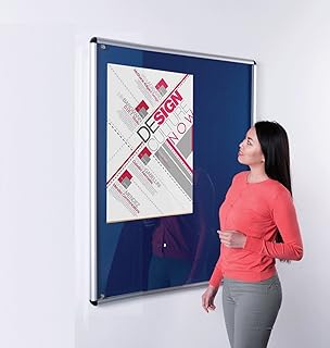 Wonderwall Tamperproof Lockable Noticeboard 120 x 90 cm, Budget Blue Felt Display Pinboard,- with 2 Matching Safety Locks & Keys - Ideal for Office, School, Infor Hubs
