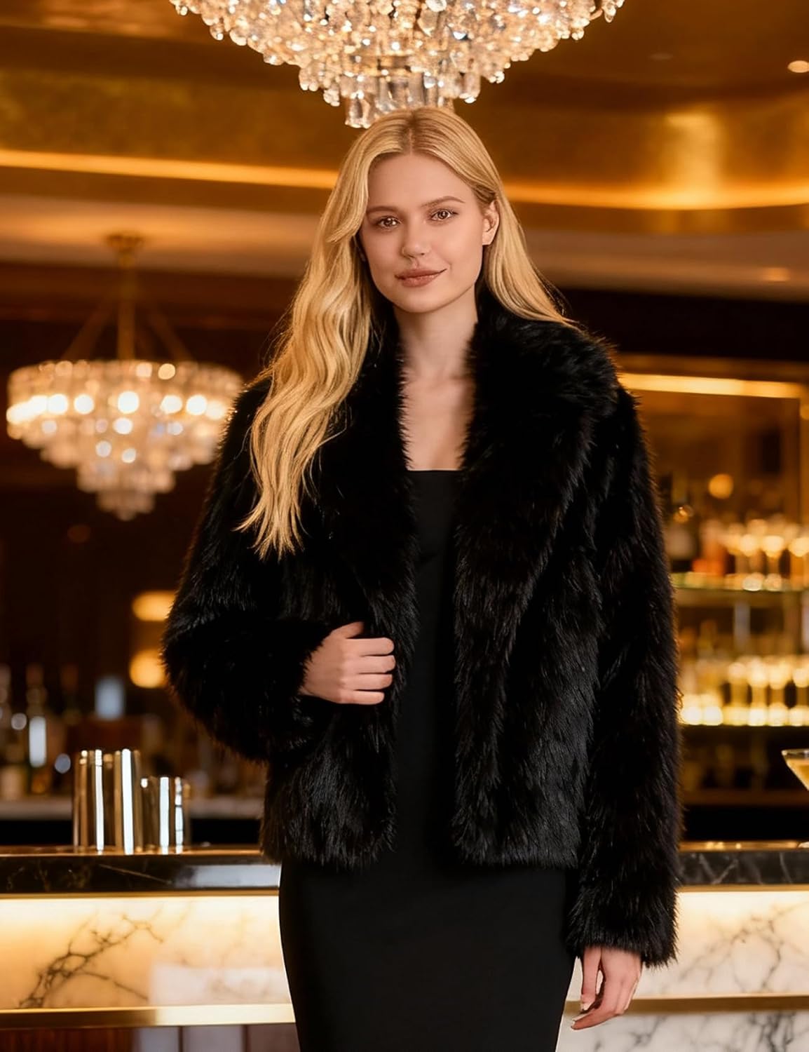 Yimoon Women's Faux Fur Coat Fluffy Faux Fur Jacket Winter Furry Open Front Lapel Shaggy Parka Coats Outerwear - Image 4