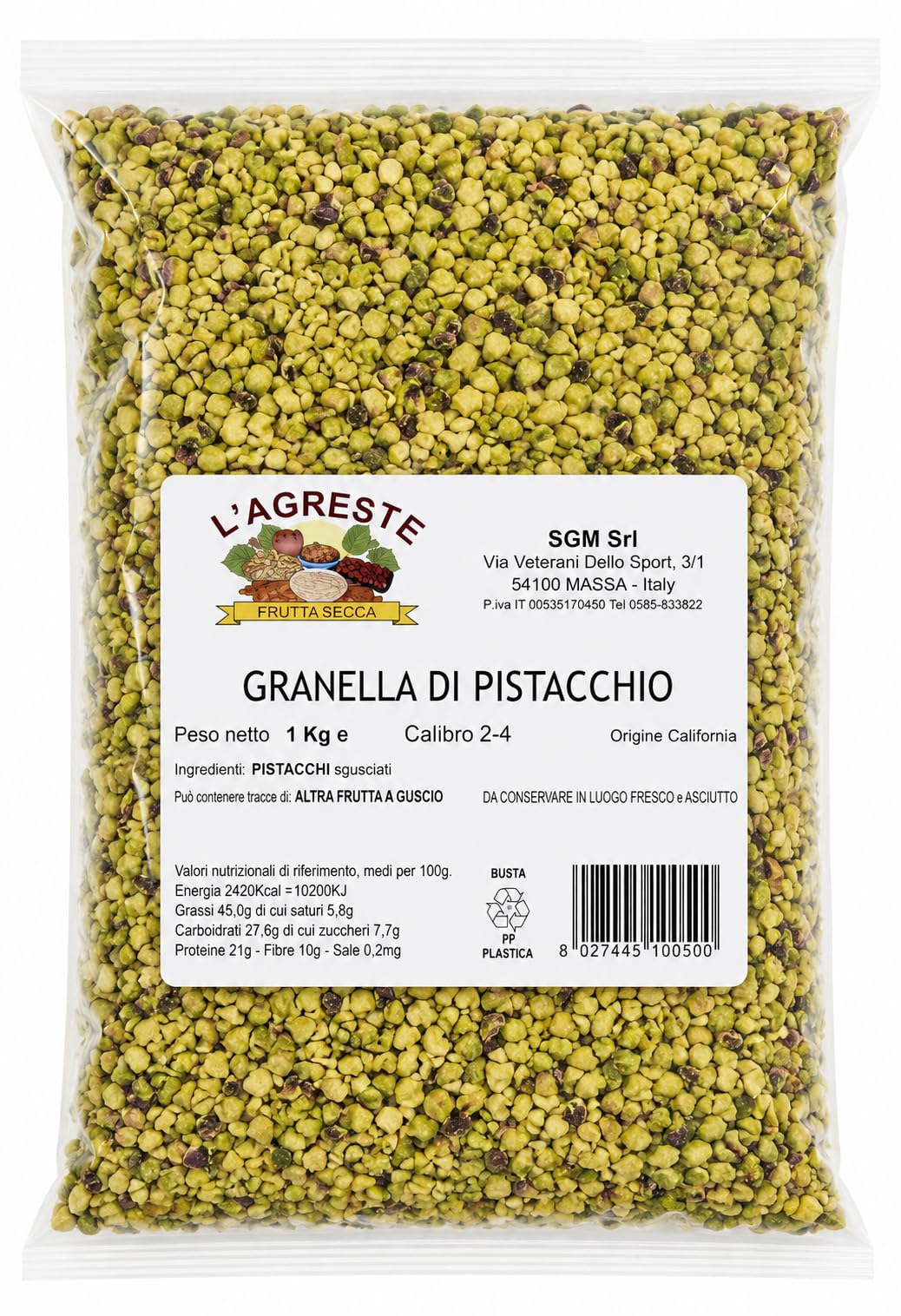 L'AGRESTE - GRANELLA DI PISTACCHIO - PRIMA SCELTA - Confezione da 1 Kg