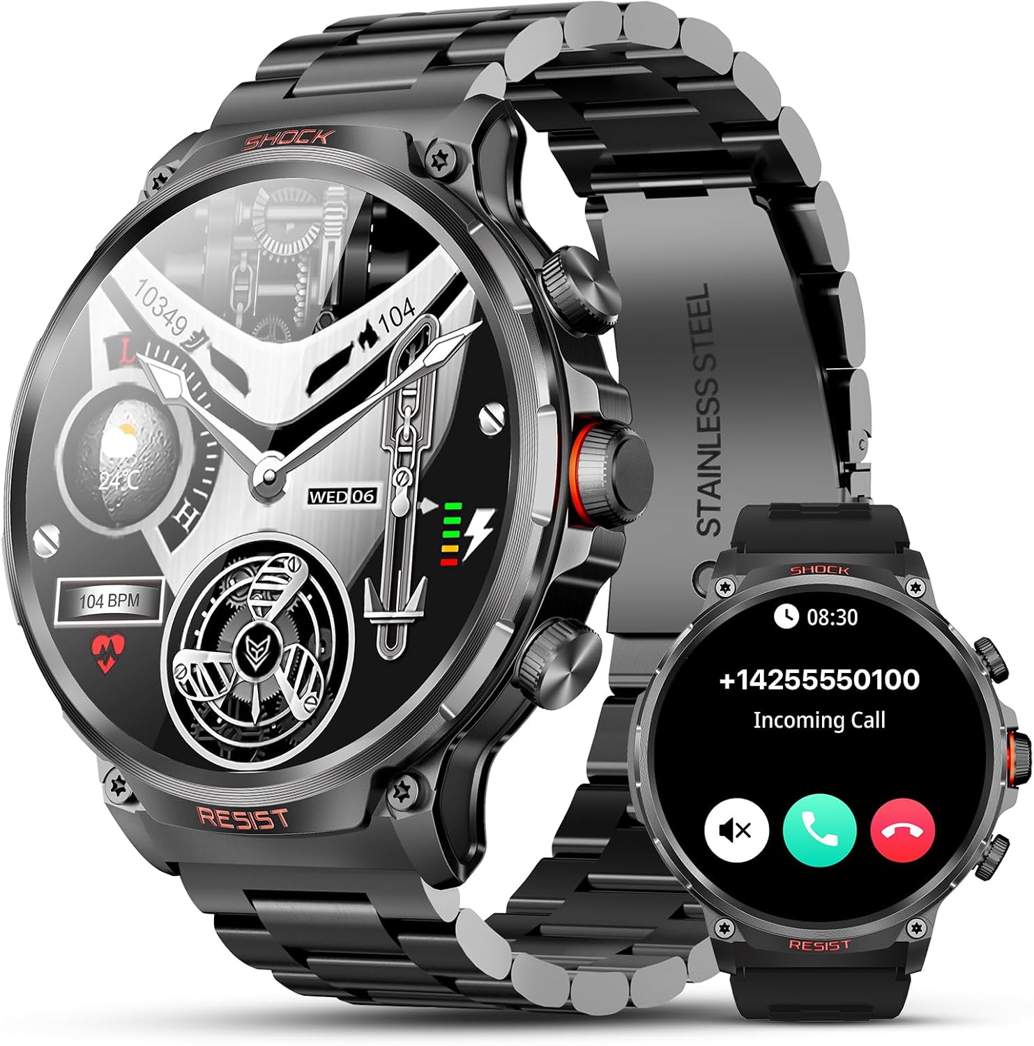 Military Rugged Smart Watches for Men, 1.85" HD Tactical Fitness Tracker