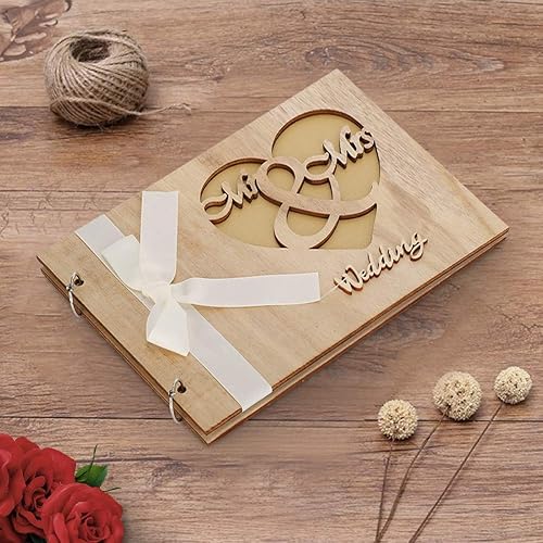 Miniatura 7 de TOPINCN Wedding Guest Book Wooden Album Sign Notebook Memorable Signature Wedding Anniversary Decoration Supply (Style 2 (Supplier Specification