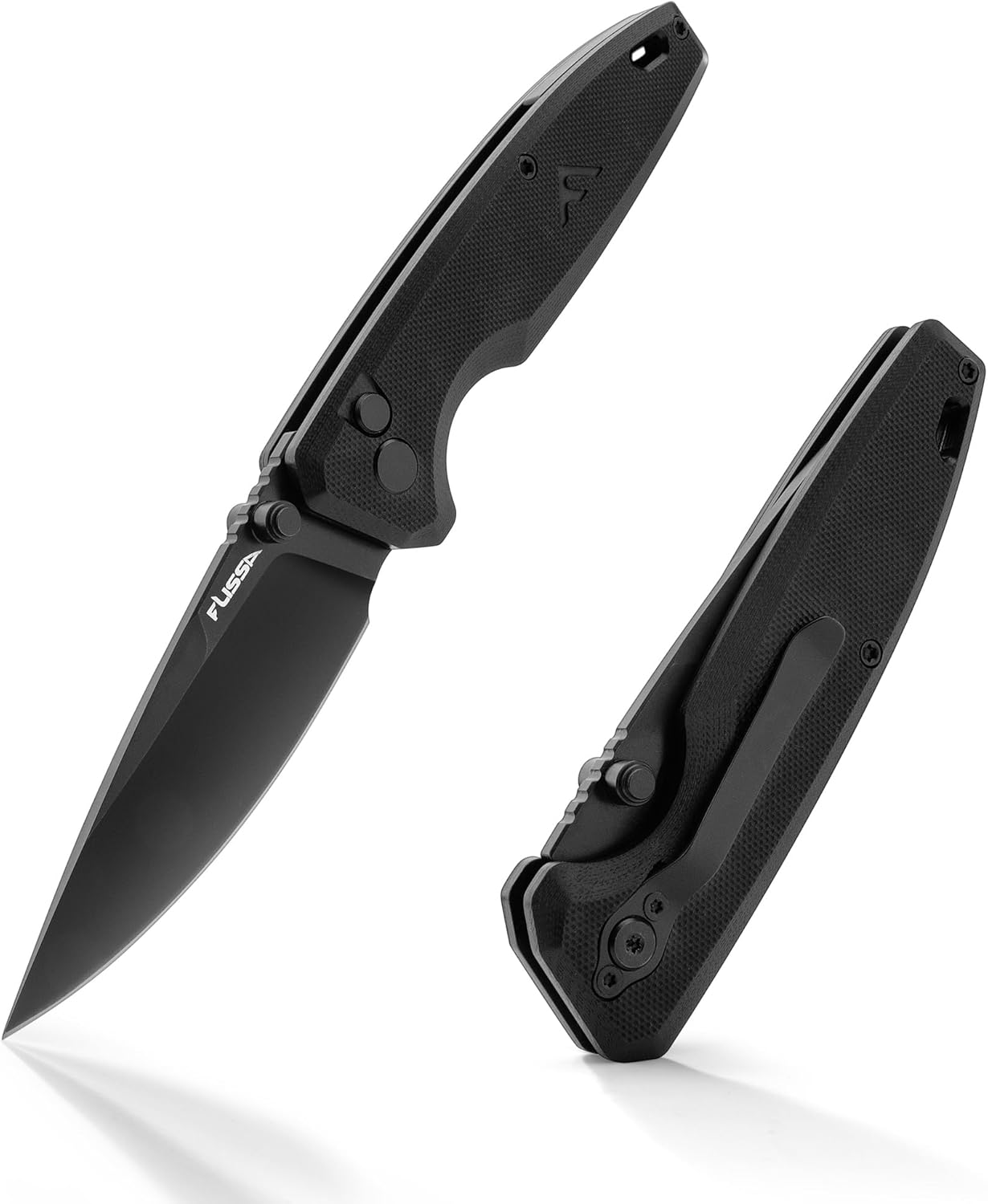 FLISSA Pocket Knife, 3.3" D2 Blade G10 Handle Folding Knife with Button Lock and Pocket Clip for Gift, EDC, Hunting, Camping, Survival, Outdoor Activities(Black)