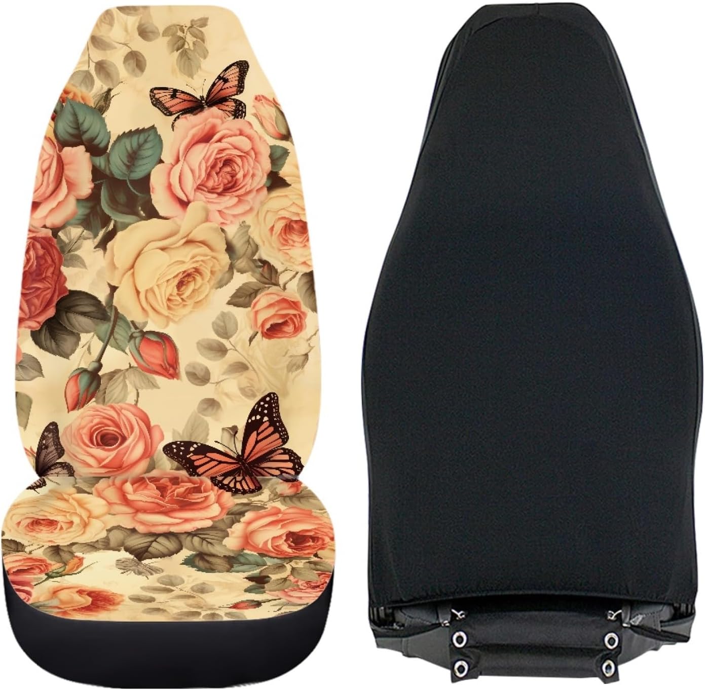 UNICEU Vintage Rose Flower Butterfly Car Seat Covers Universal Auto Accessories for Women Girls 2 Pcs Set Durable Car Seat Cushion Covers