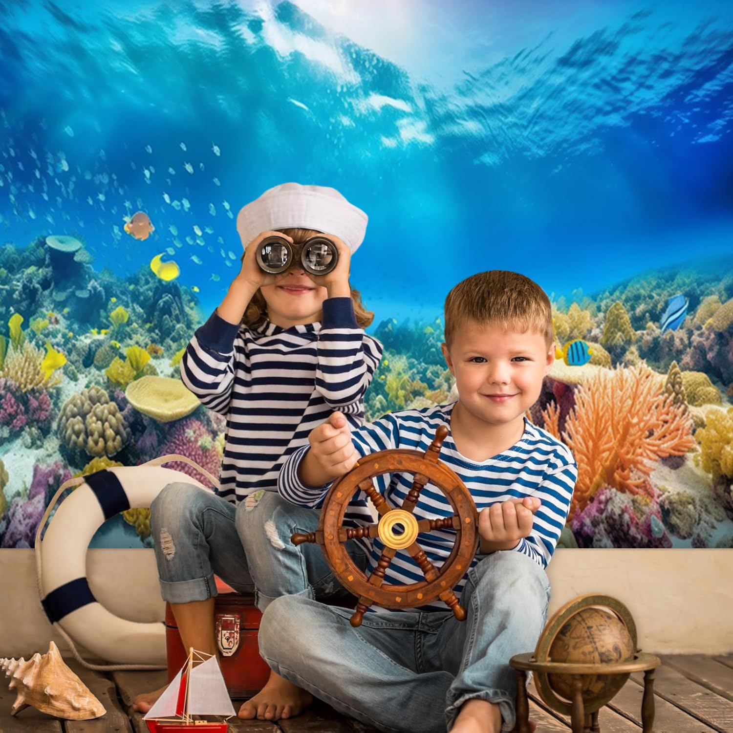 3x2m Sfondo sotto il mare mondo subacqueo pesci tropicali corallo luce del sole fondale fotografico Baby Shower bambini compleanno decorazioni festa Banner Photo Booth Props