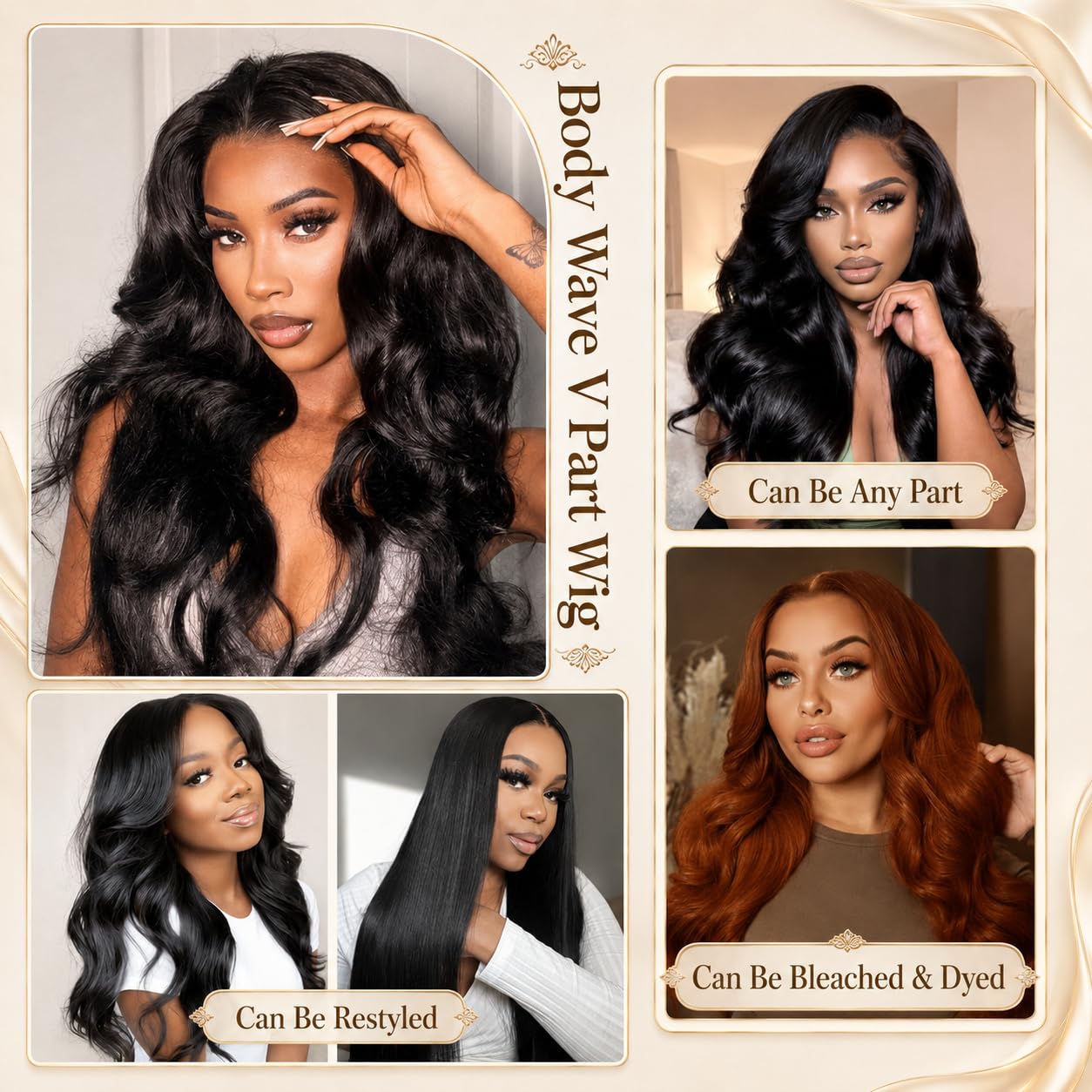 aliannabelle V Part Wig Human Hair Body Wave 220% Density Upgrade U Part Human Hair Wig with Drawstring Glueless Clip in Wear and Go Half Wig for Women Beginner Friendly Natural Black 18 Inch