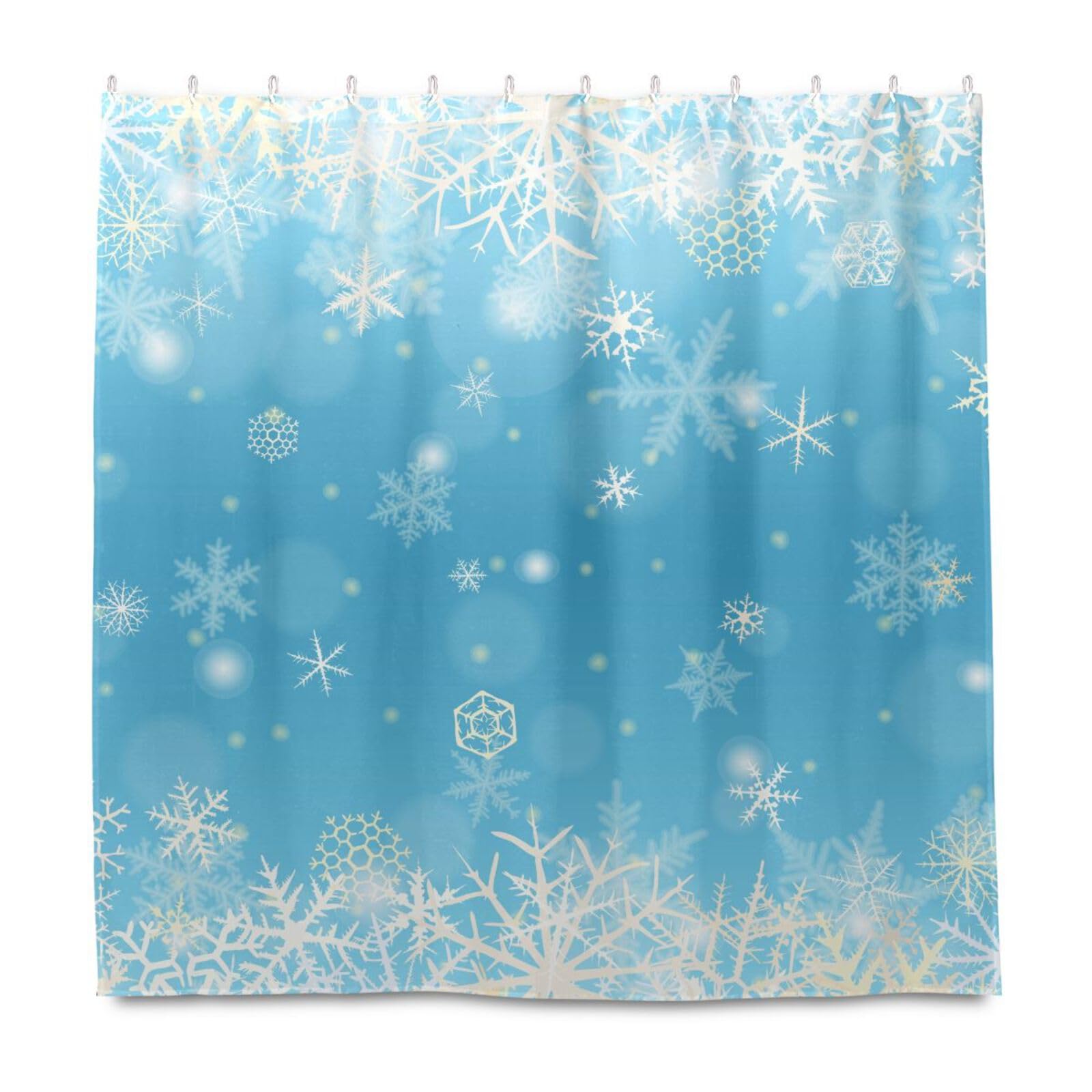 pnyoin Shower Curtain Liner Waterproof Fabric Snowflakes on Blue Background Shower Curtain with Thickened C-Shaped Curtain Hook Machine Washable for Bathroom Hotel Spa 72
