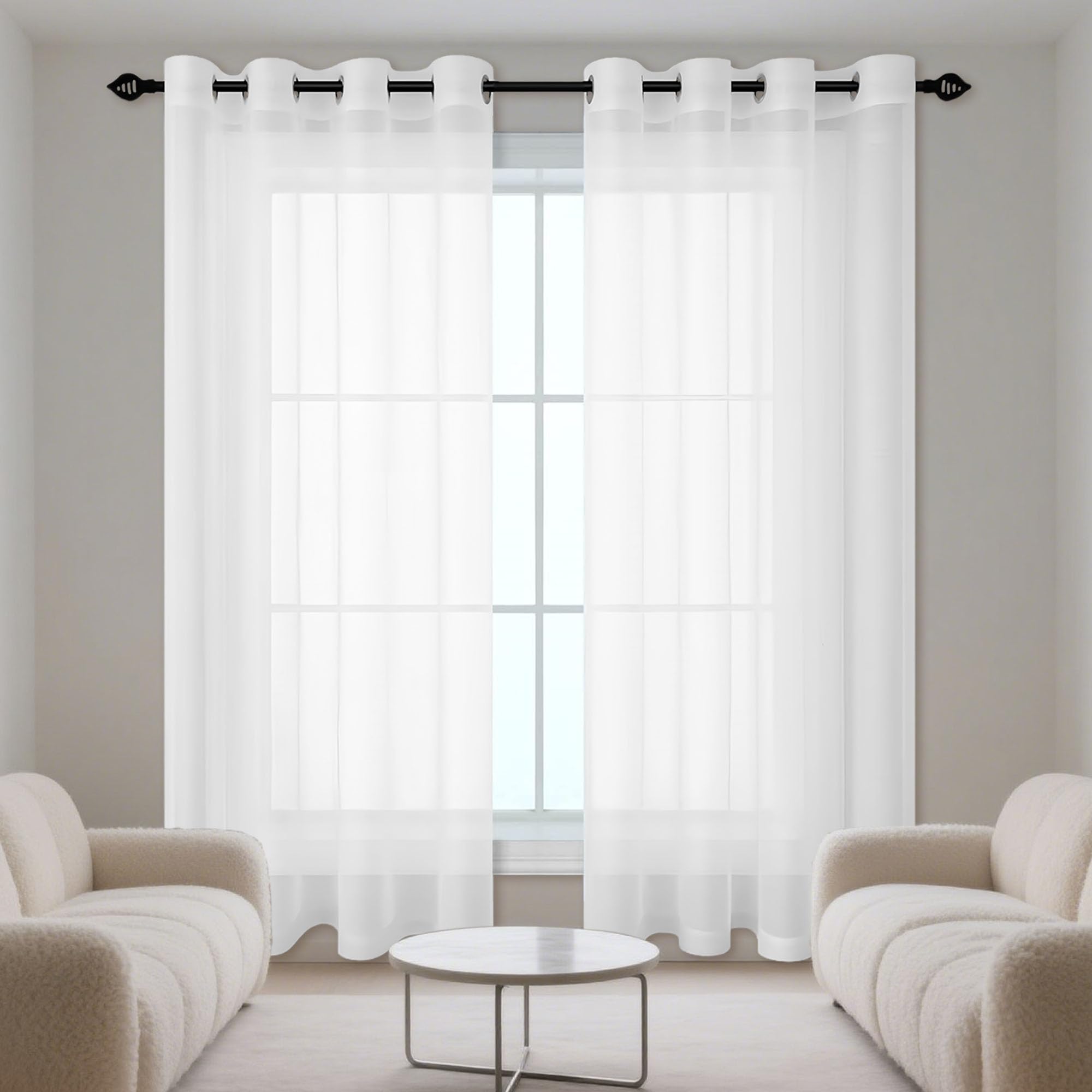 Rideaux voilage 440 x 250 cm blanc avec oeillets pour salon et grand balcon