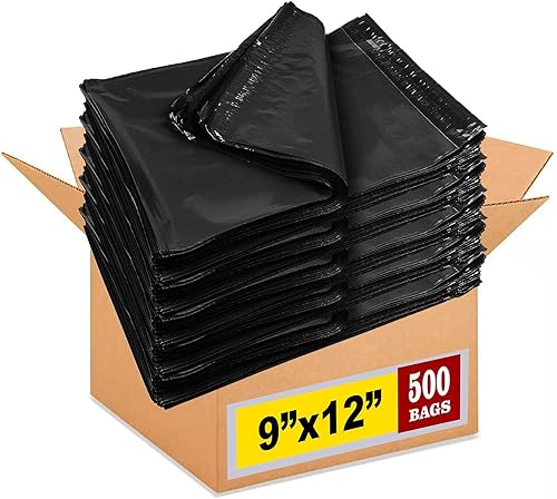 iMBAPrice Sobres de polietileno negro de 9 x 12 pulgadas, paquete de 500 bolsas de sobres de envío de polietileno de tamaño mediano #3,