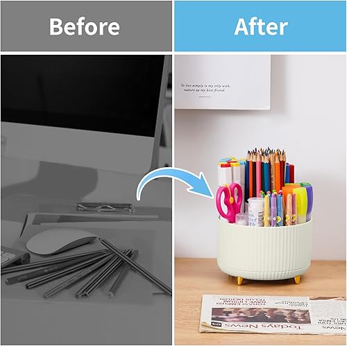 Miniatura 7 de Marbrasse Organizador de Escritorio, Portaplumas Giratorio de 360 Grados, Organizador de Lápices de 5 Compartimentos, Caja de Almacenamiento
