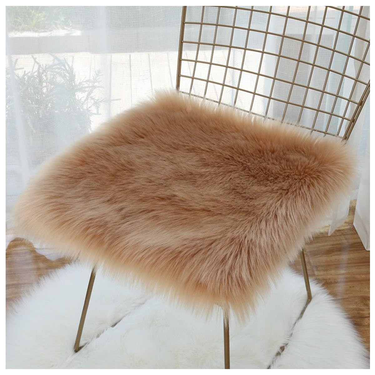 Uyeoco Y6 Fluffy Shaggy Chair Seat Pad Soft Anti Slip Seat Cushion Plush Faux Fur Sheepskin Silky Seat Cushion Circular Chair Cushions For Indoor Outdoor Garden Dining Bistro Patio Office Coffee Shop(,45X45cm