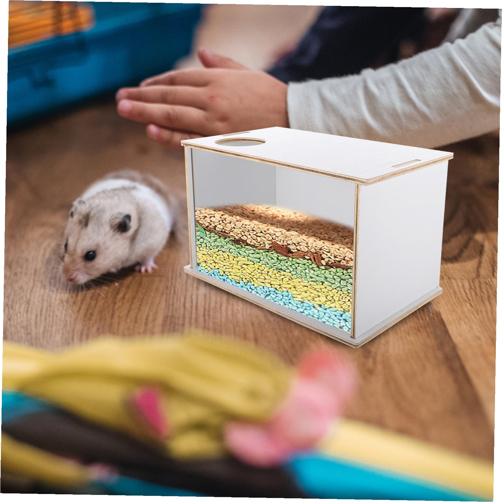 Sandbad Leicht für Zuhause für aus Holz Praktisch Acryl und Dekorative Sandbadewanne mit Transparenter Seite Hamster Meerschweinchen oder Tiergeschäft