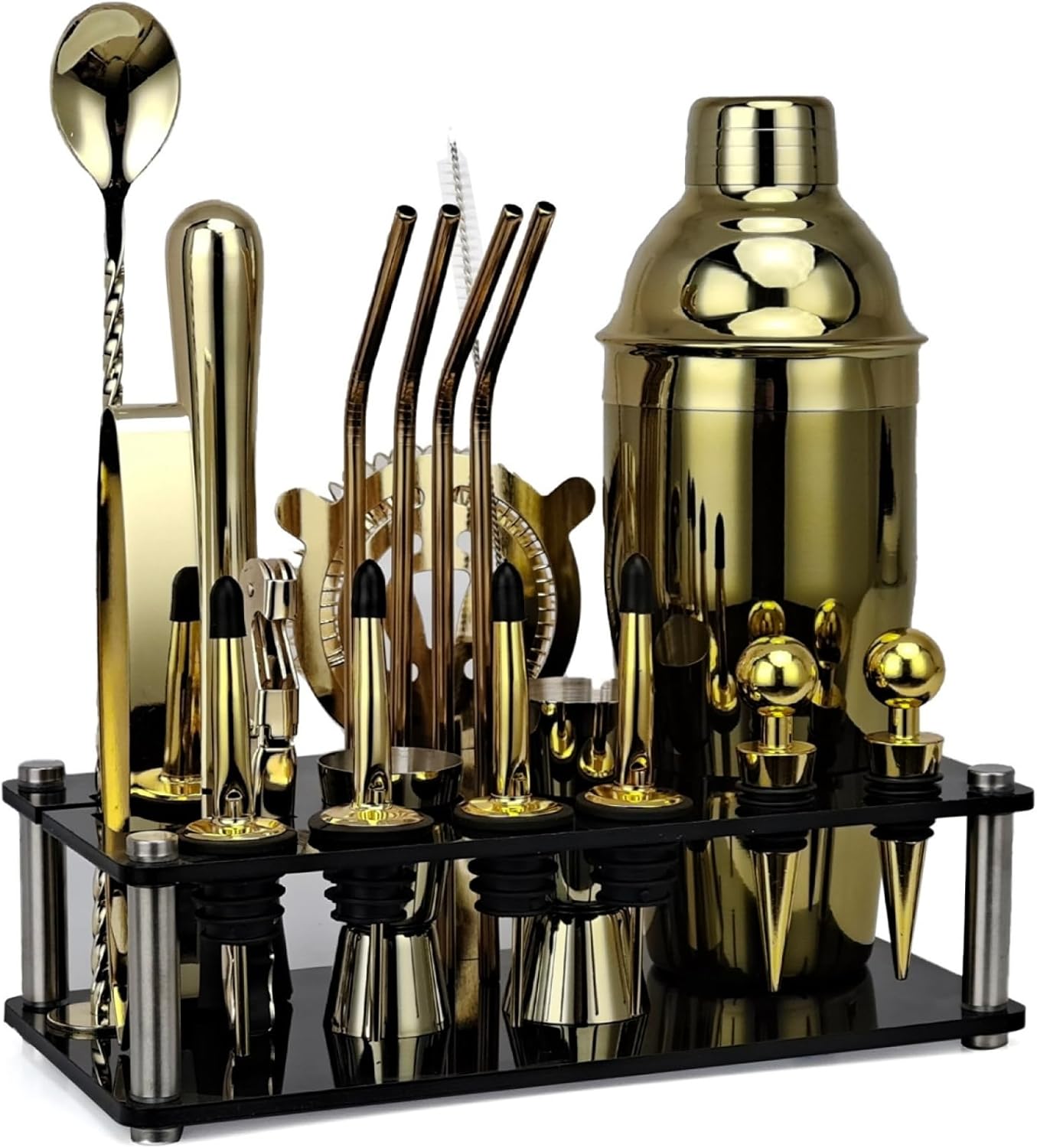 カクテルシェーカーセット ステンレス製 20点セット 金色 750ml 練習 バーテンダー ワイン 酒 バー用 ホーム キット カク