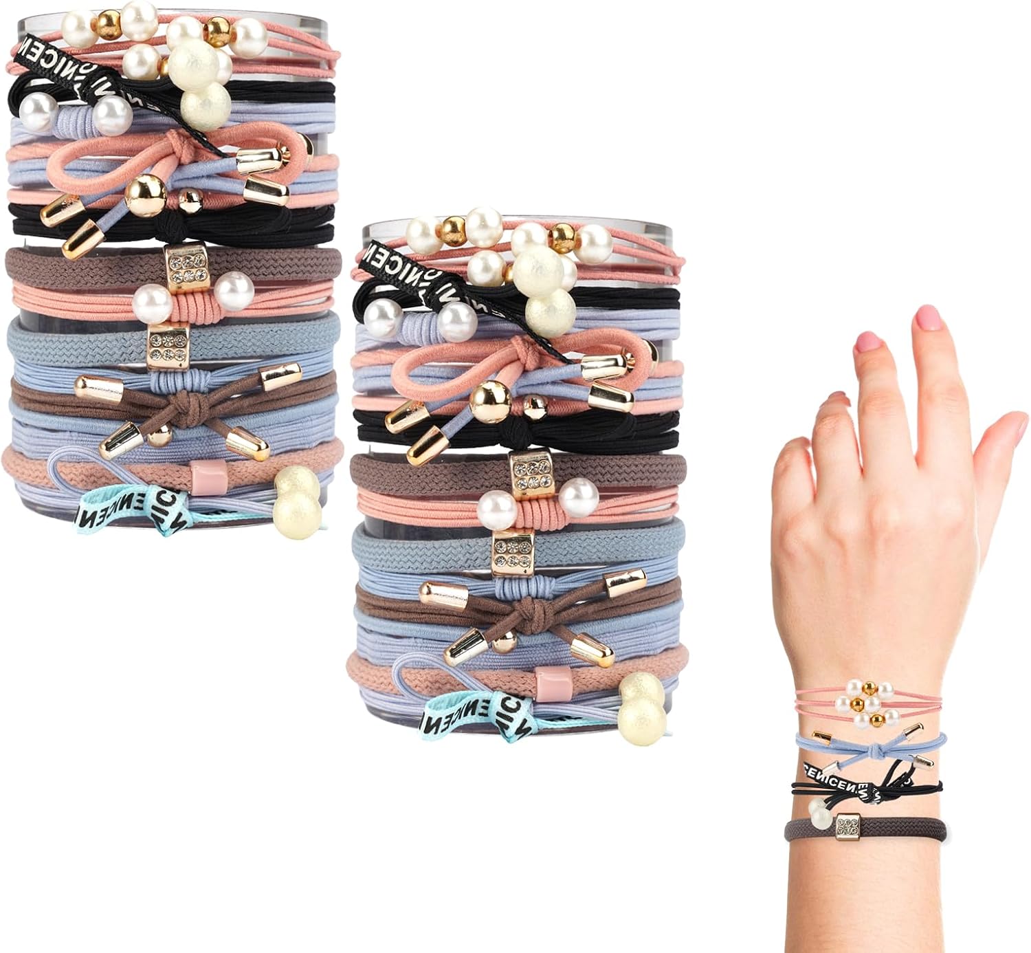 Lot de 50 Élastiques Cheveux Femme Bohèmes Sans Couture - 4 Couleurs - Pour Tous Types de Cheveux