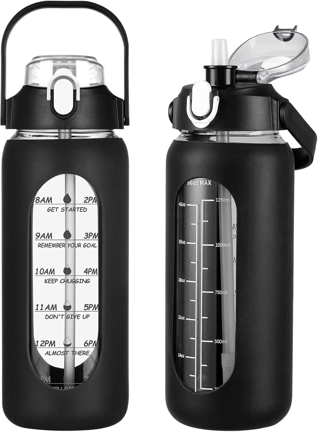 kytffu 56oz Glass Water Bottles with Straw, Motivational Bottle