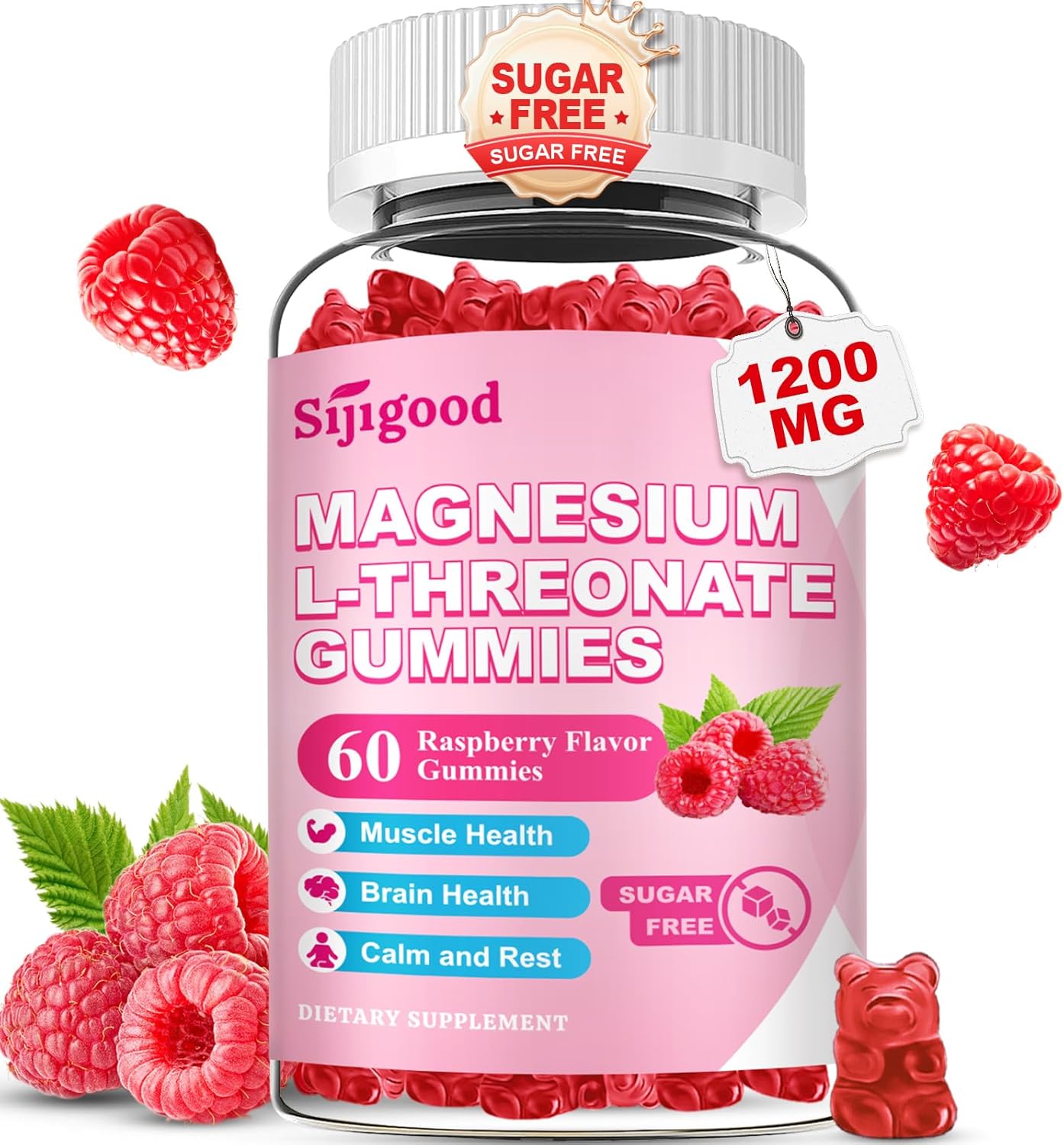 2 Pack Magnesium L-Threonate Gummies, Magnesium Threonate Supplement for Kids & Adults, Support Cognitive Function, Brain & Nerves Health, Relaxation, Zzz, Raspberry Flavor, 120 Count