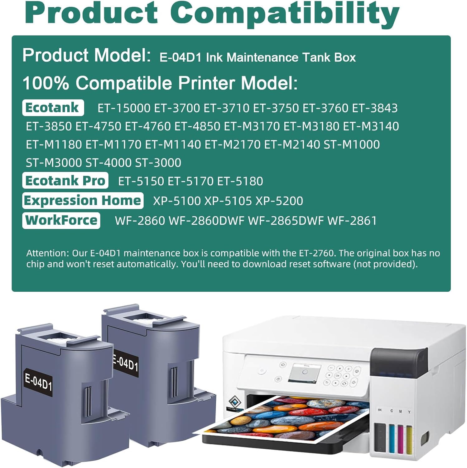 E-04D1 Ink Maintenance Box Replacement for Epson ET-15000 ET-4750 ET-4850 ET-3760 ET-4760 ET-3850 ET-3750 ET-3710 ET-3830 WF-2860 Printer(E-T04D100/ EWMB1/E-04D1 Waste Ink Tank)