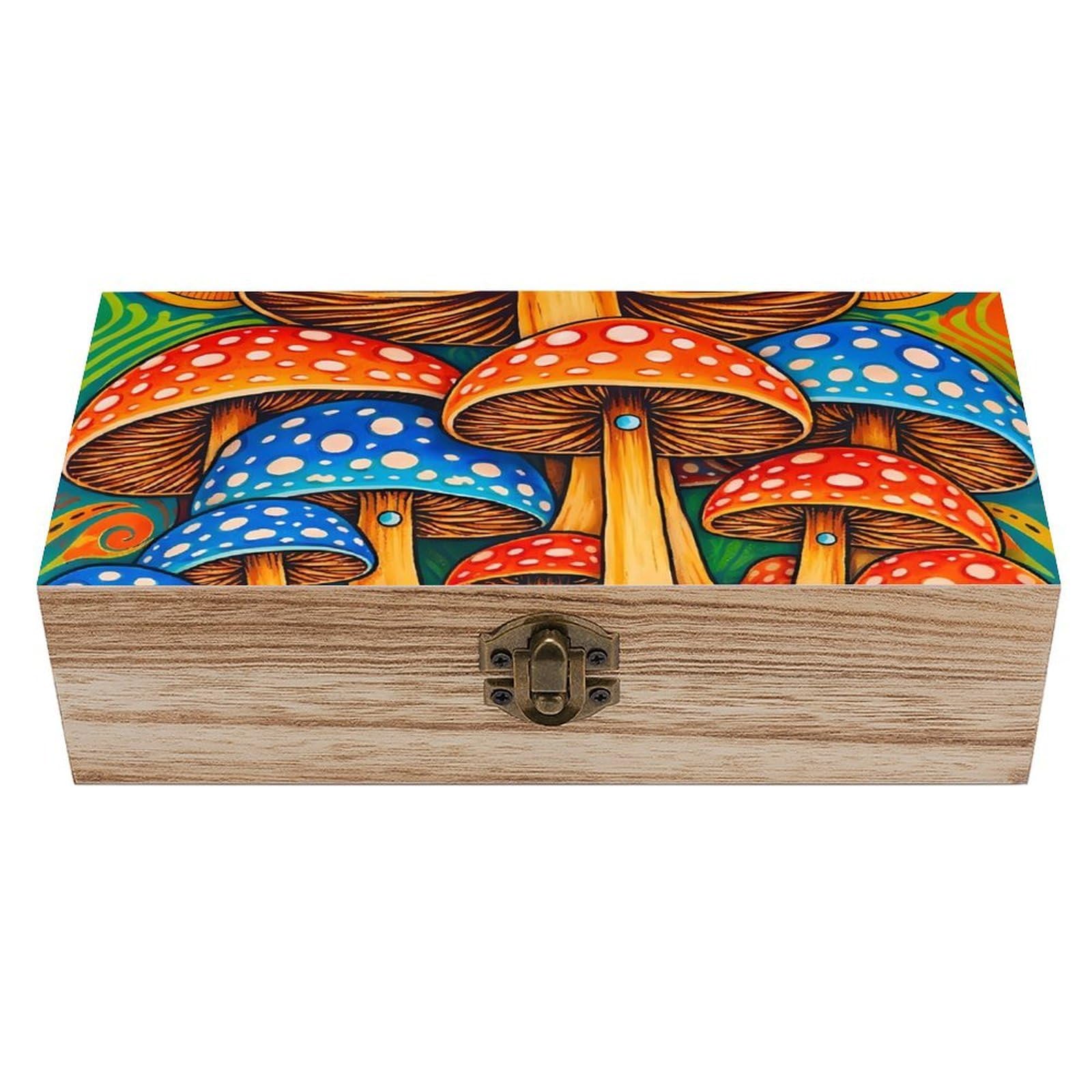 SMAZDFXX Trippy Mushroom Art Wooden Storage Box With Hinged Lid Decorative Front Clasp Keepsake Boxes