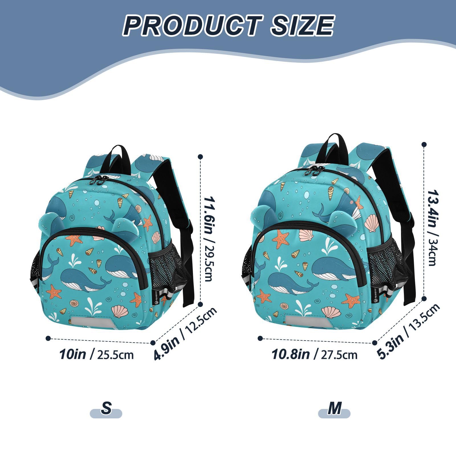 Whale Starfish Shells Toddler Harness Backpack for Boys Girls 3-6 Years Kids Backpack with Anti Lost Safety Leash Baby Harness Bookbag for Travel Walking Preschool