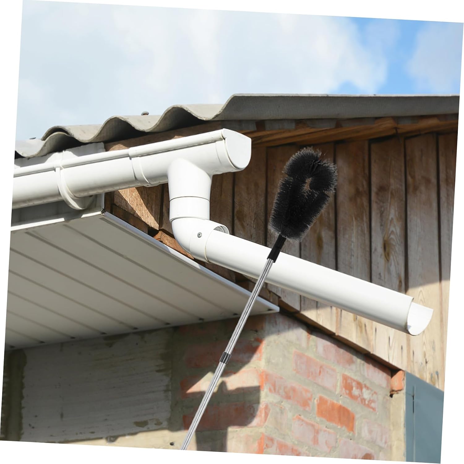 Outanaya 2Pcs Gutter Cleaning Brush Head High Reach Gutter Cleaner for Efficient Leaf Removal Unclogging Durable Construction for Residential Commercial Use