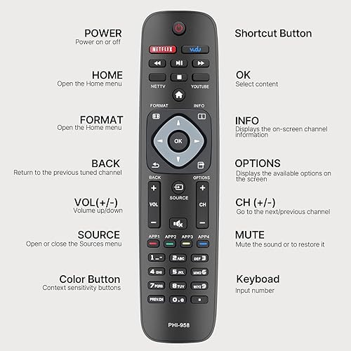 Miniatura 5 de Mando a distancia universal para Philips Smart TV Control remoto NH500UP PHI-958 NH500UW NH503UP 2K 4K UHD HDTV LED LCD TV