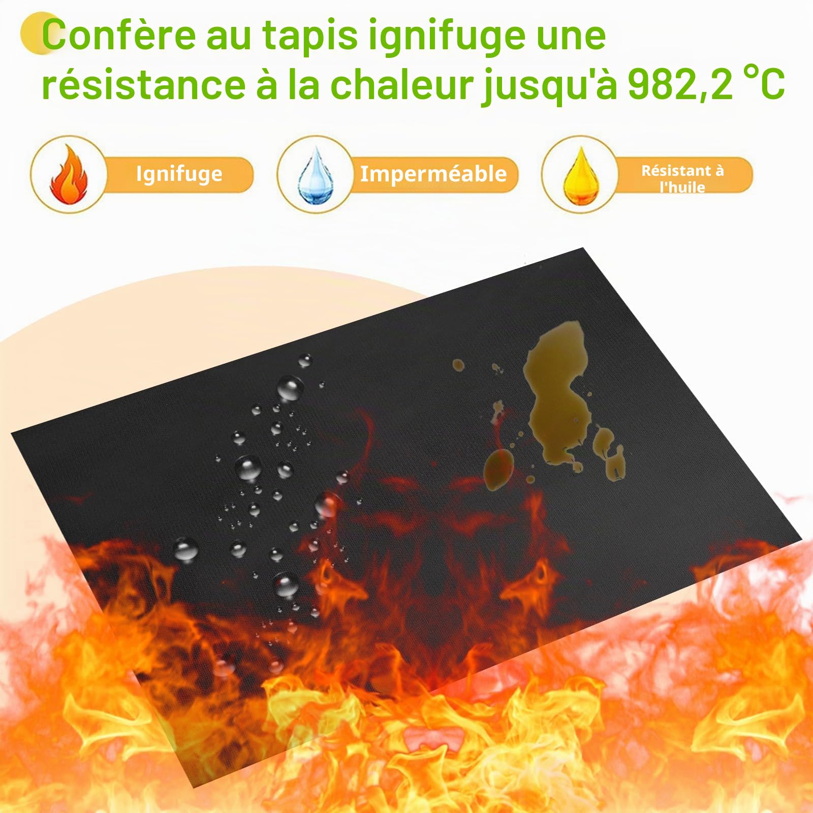 Tapis Ignifuge 120 x 100 cm pour Barbecue, Protection Thermique Réutilisable Sol